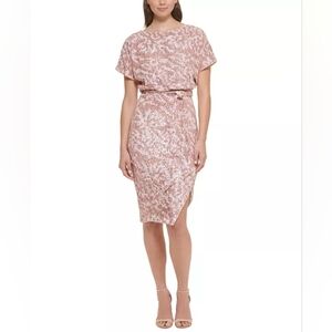 NWT Kensie Sequin Boat-Neck Tie-Waist Sheath Dress